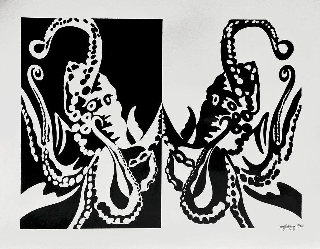 "Inverted Octopus", Acrylic on Bristol Board, 2022, 18in x 24in